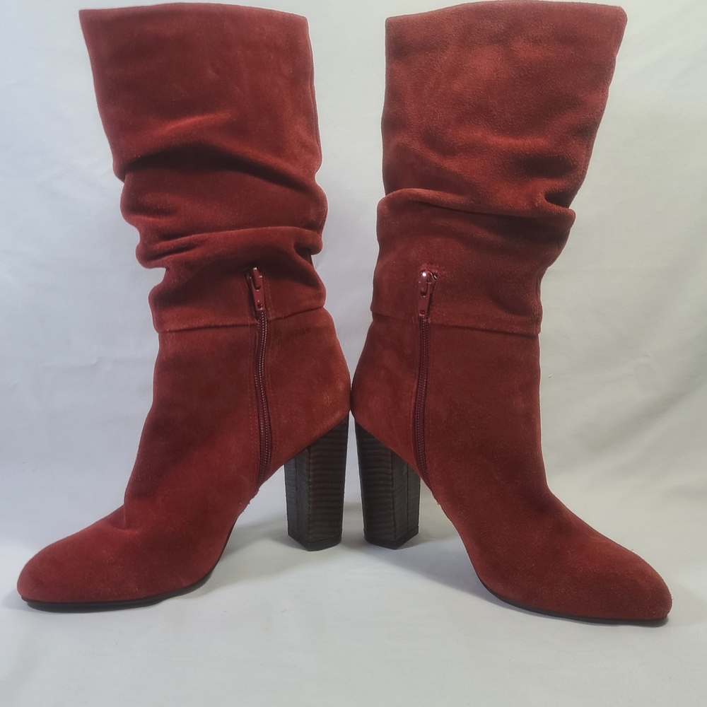 Andre Women’s Red Leather Suede Block Heel Boots Size 7.5 (38 Euro) - Picture 4 of 15